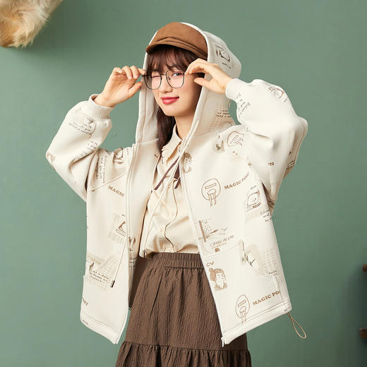 ZIHAN紫涵满印连帽卫衣外套2022春季新款原创手绘宽松运动上衣Z2Z01AS171 商品图2