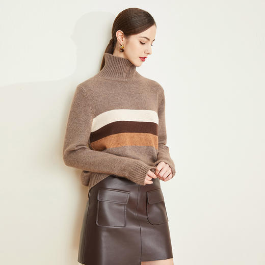 【LD629】瑟俪（斯尔丽高端）条纹高雅中高领毛衣针织衫 商品图2