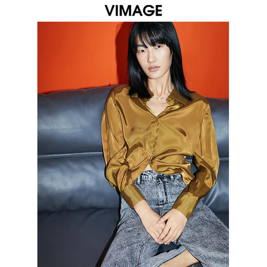 VIMAGE纬漫纪春季新款设计感显瘦收腰短款衬衫上衣女V1709309 商品图0