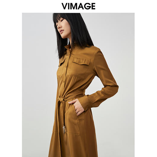 VIMAGE纬漫纪春季新款系带长袖优雅显瘦裙摆开叉连衣裙V1707352 商品图3