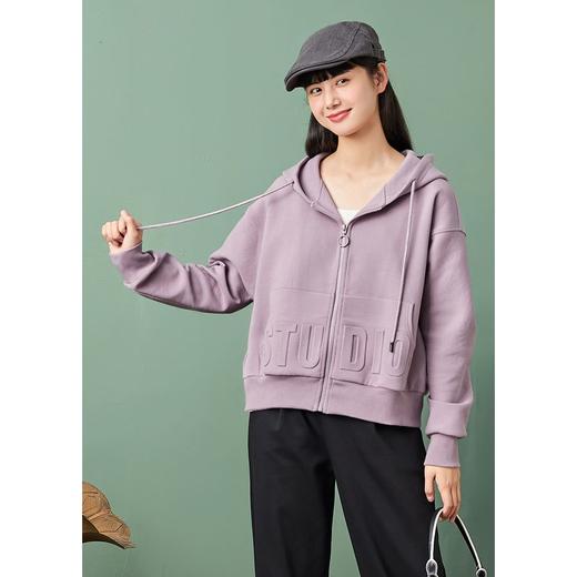 ZIHAN紫涵字母印花短款外套女2022春新品纯色立体压花时尚休闲清新上衣Z2Z01AS167 商品图2