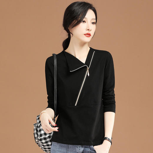 HCX KN1049斜拉链休闲百搭长袖T恤 商品图0