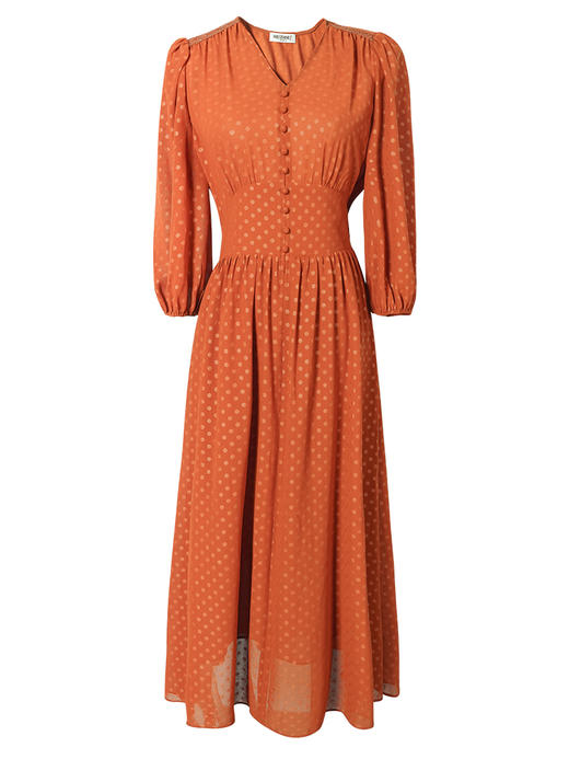 剩XL 米思阳2024春季新款气质淑女波点裙高腰显瘦泡泡袖V领连衣裙0244 商品图3