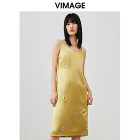 VIMAGE纬漫纪春夏季新款优雅气质吊带露背显瘦印花长裙连衣裙女V1707355