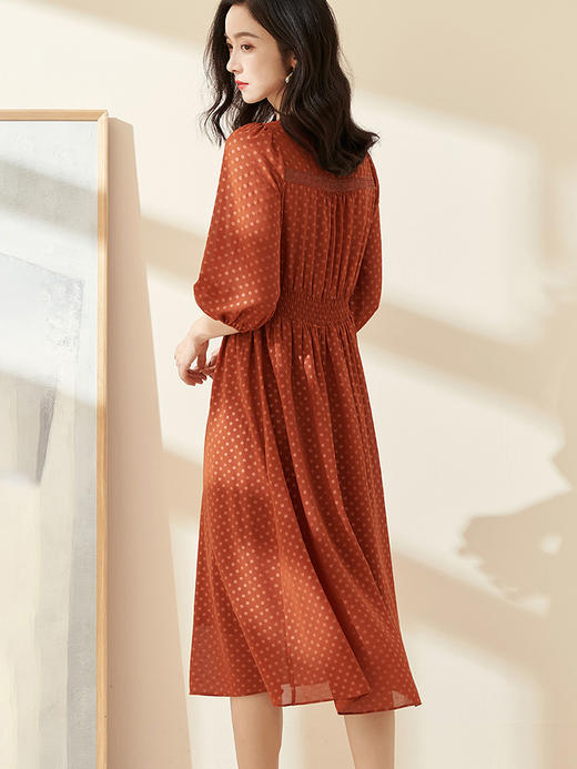 剩XL 米思阳2024春季新款气质淑女波点裙高腰显瘦泡泡袖V领连衣裙0244 商品图2