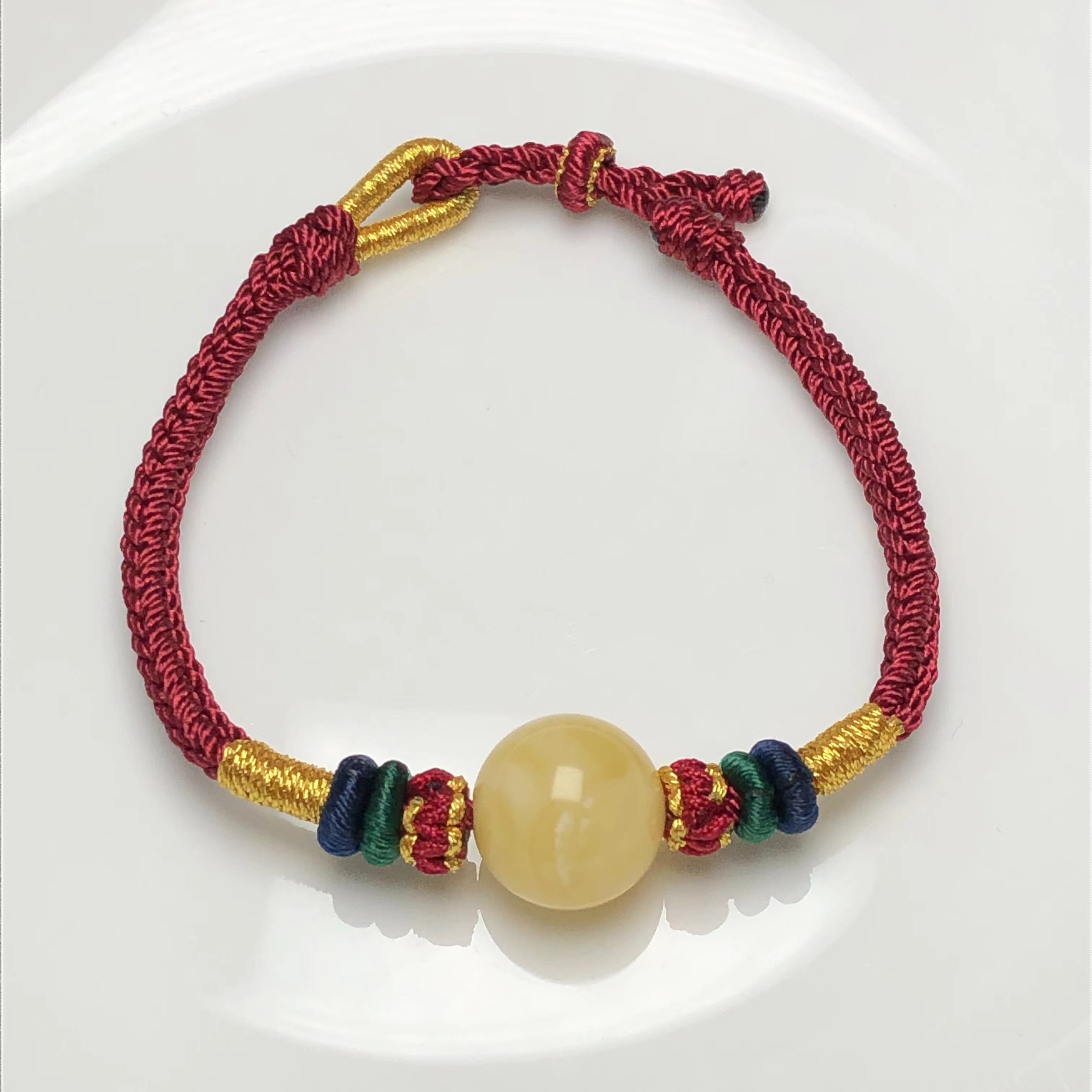 满蜜白花蜜蜡珠子 绳编八股辫手链（蜜蜡13毫米左右）饰品美物