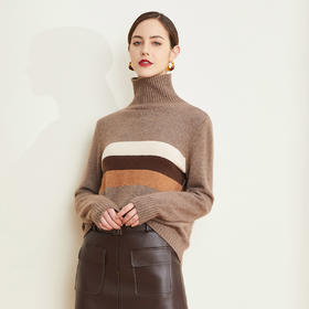 【LD629】瑟俪（斯尔丽高端）条纹高雅中高领毛衣针织衫