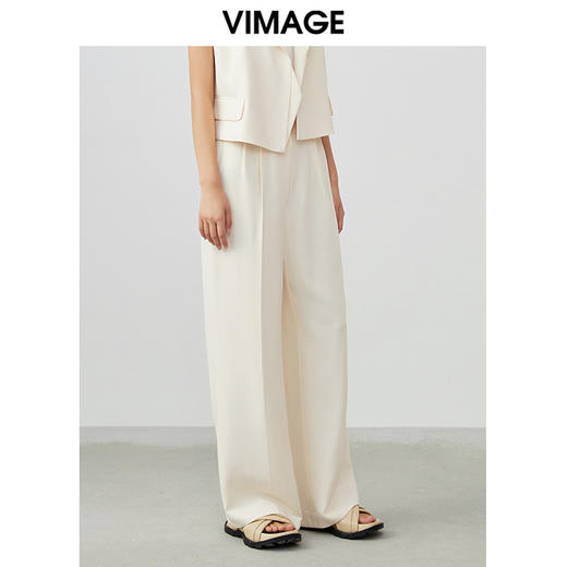 VIMAGE纬漫纪春季新款高腰阔腿裤通勤宽松显瘦百搭纯色长裤女V1705309 商品图3