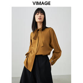 VIMAGE纬漫纪春季新款个性飘带显瘦收腰衬衫女V1709310