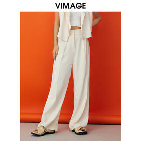 VIMAGE纬漫纪春季新款高腰阔腿裤通勤宽松显瘦百搭纯色长裤女V1705309