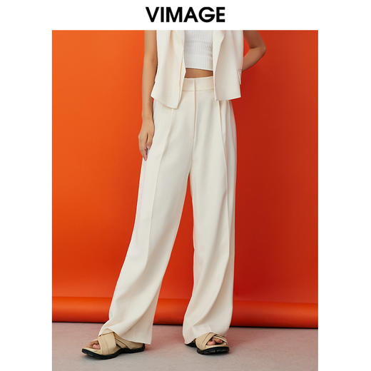 VIMAGE纬漫纪春季新款高腰阔腿裤通勤宽松显瘦百搭纯色长裤女V1705309 商品图0