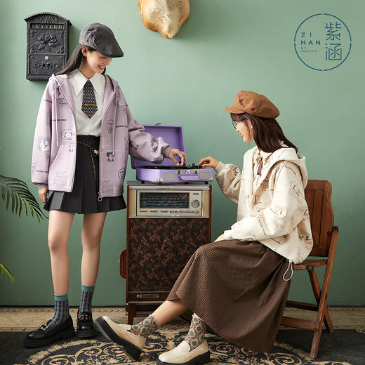 ZIHAN紫涵满印连帽卫衣外套2022春季新款原创手绘宽松运动上衣Z2Z01AS171 商品图0