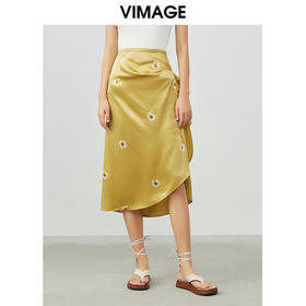 VIMAGE纬漫纪春季新款时尚印花包臀开叉中长款半身裙女裙V1706309