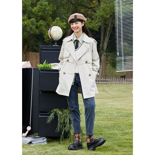 ZIHAN紫涵休闲双排扣风衣女2022春季新款纯色女外套腰带小个子简约上衣Z2Z01BS254 商品图4