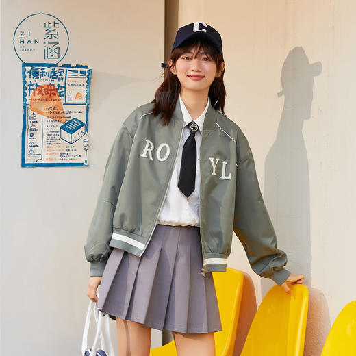 ZIHAN紫涵字母撞色棒球夹克2022春季新品短款简约学院风上衣外套Z2Z01BS257 商品图0