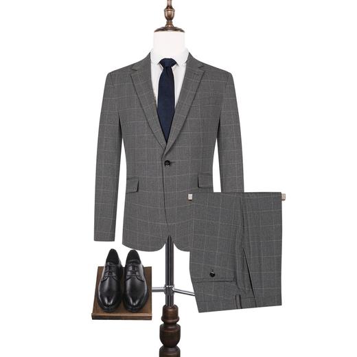【特价】柒牌西装套装男商务休闲英伦风混纺格子男装外套深灰色西服两件套	122C70380 商品图4