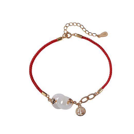 S925纯银镀金和田白玉青玉平安扣红绳福字手链手饰 CW 商品图3