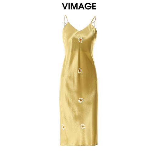 VIMAGE纬漫纪春夏季新款优雅气质吊带露背显瘦印花长裙连衣裙女V1707355 商品图5