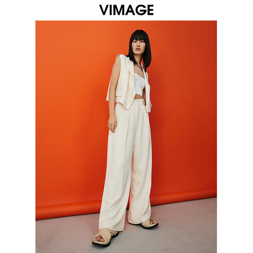 VIMAGE纬漫纪春季新款高腰阔腿裤通勤宽松显瘦百搭纯色长裤女V1705309 商品图1