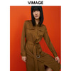 VIMAGE纬漫纪春季新款系带长袖优雅显瘦裙摆开叉连衣裙V1707352 商品缩略图1