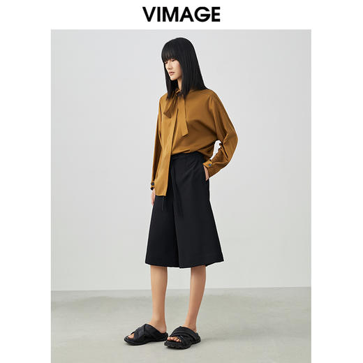 VIMAGE纬漫纪春季新款个性飘带显瘦收腰衬衫女V1709310 商品图1