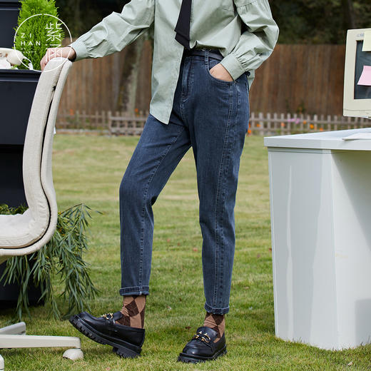 ZIHAN紫涵直筒高腰水洗牛仔裤女2022春新款小脚裤百搭显瘦长裤	Z2Z01BS286 商品图1
