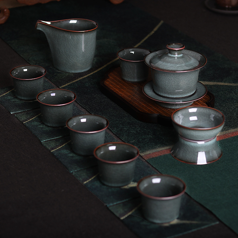 龙泉青瓷 紫口铁胎茶具