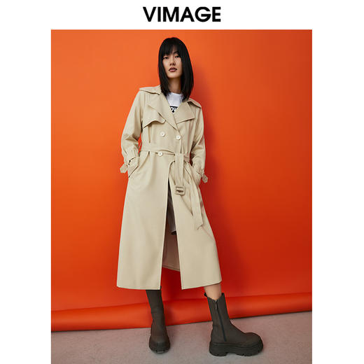 VIMAGE纬漫纪春季新款修身显瘦休闲系腰带风衣女外套V1704303 商品图1