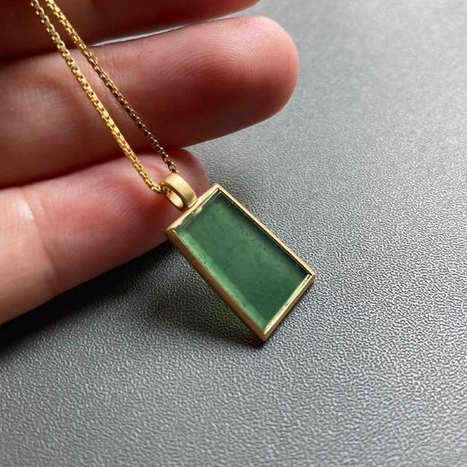 高冰种晴水绿翡翠平安无事牌18k黄金镶嵌 商品图9