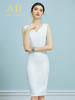 AD时尚修身名媛无袖白色连衣裙西装外套套装OL通勤职业装气质春秋 商品缩略图3