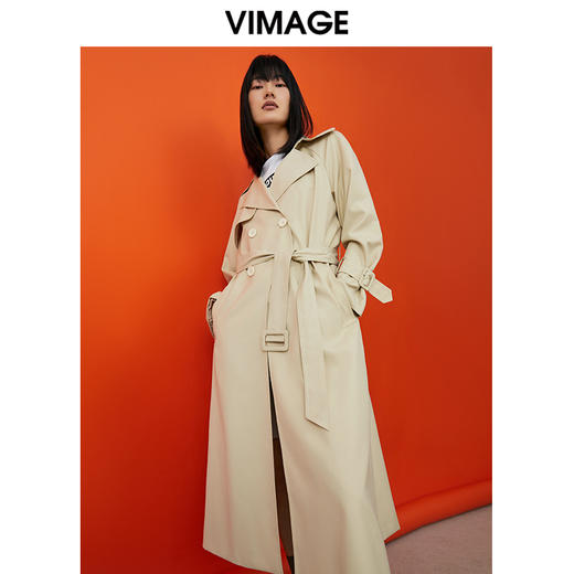 VIMAGE纬漫纪春季新款修身显瘦休闲系腰带风衣女外套V1704303 商品图0