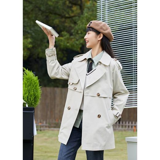 ZIHAN紫涵休闲双排扣风衣女2022春季新款纯色女外套腰带小个子简约上衣Z2Z01BS254 商品图3