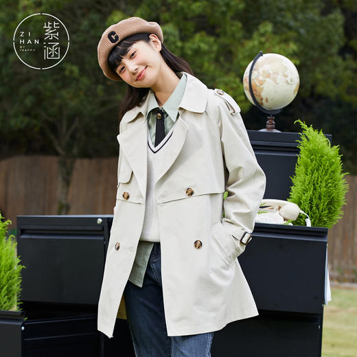 ZIHAN紫涵休闲双排扣风衣女2022春季新款纯色女外套腰带小个子简约上衣Z2Z01BS254 商品图1