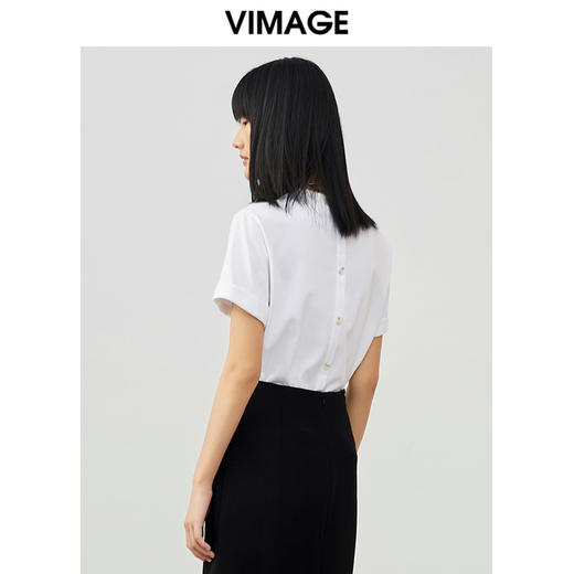 VIMAGE纬漫纪春夏季新款设计感修身短袖小上衣女T恤V1702312 商品图4