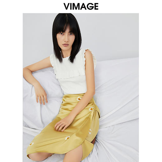 VIMAGE纬漫纪春季新款时尚印花包臀开叉中长款半身裙女裙V1706309 商品图4