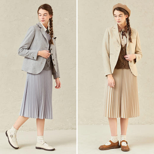 Famecoco范可儿灰色休闲西装外套女小个子春秋款西服F221AW004 商品图4