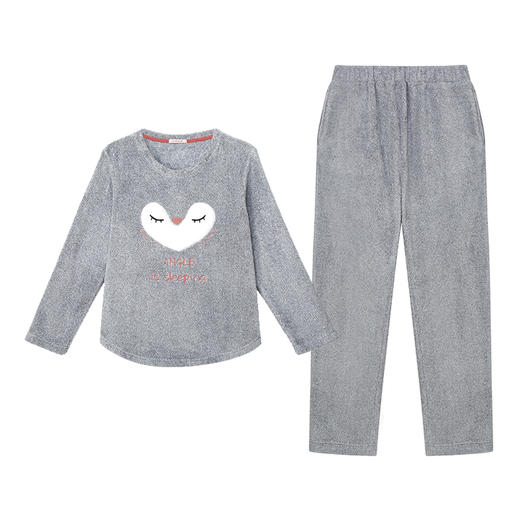 HSIA遐 珊瑚绒家居服套装女刺绣可外穿可爱加厚秋冬法兰绒睡衣女 商品图5