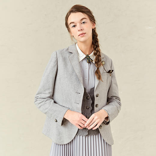 Famecoco范可儿灰色休闲西装外套女小个子春秋款西服F221AW004 商品图0