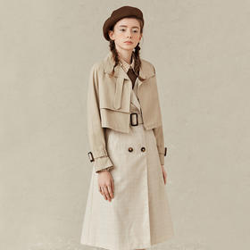 Famecoco范可儿卡其色长款风衣春外套女两件套F221AT002