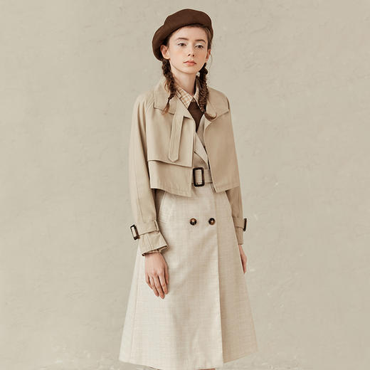 Famecoco范可儿卡其色长款风衣春外套女两件套F221AT002 商品图0