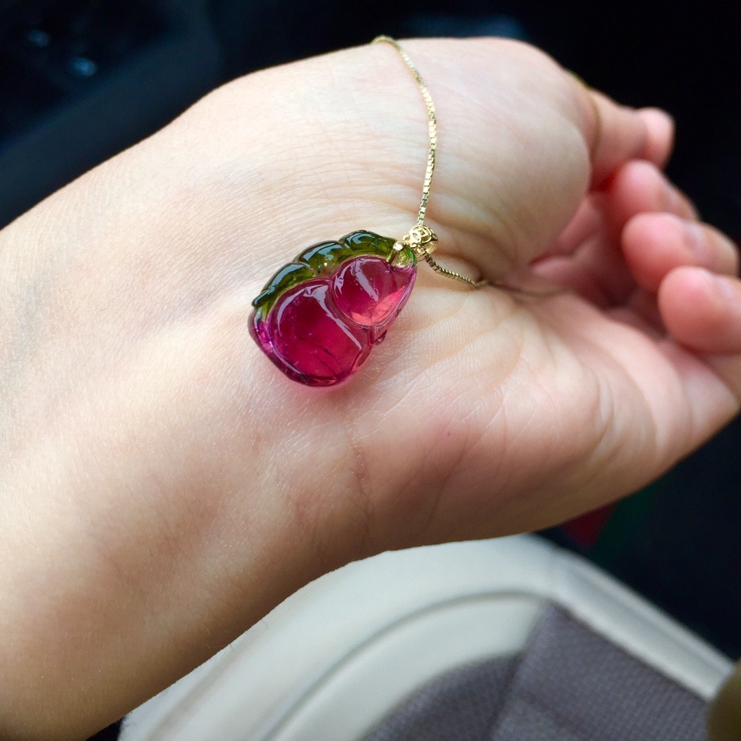 7克 天然西瓜碧玺葫芦吊坠