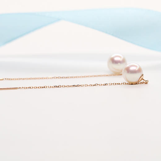美裕 【星语】金18k海水珍珠耳线 7.5-8mm白 104222 商品图1