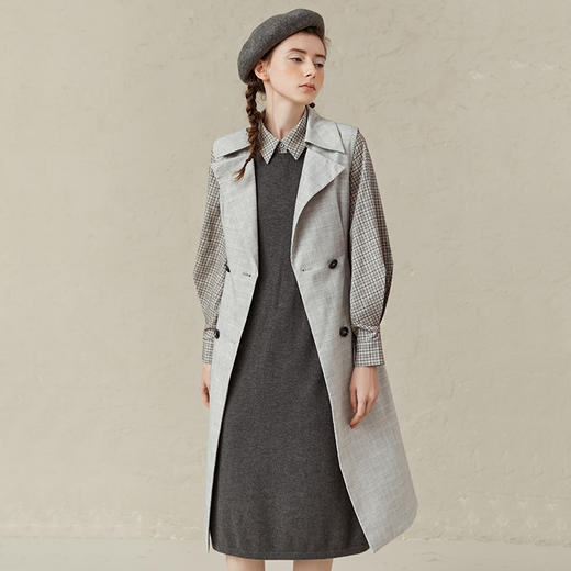 Famecoco范可儿卡其色长款风衣春外套女两件套F221AT002 商品图2