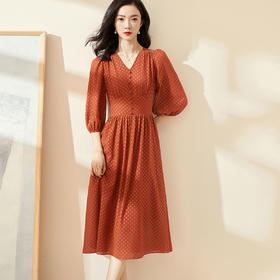 剩XL 米思阳2024春季新款气质淑女波点裙高腰显瘦泡泡袖V领连衣裙0244