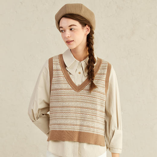 famecoco范可儿小香风女士马甲春日系叠穿针织背心F221CA010 商品图0
