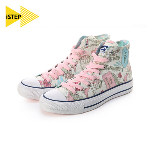 【正品】iSTEP涂鸦帆布鞋女秋季新款高帮隐形内增高原创手绘时尚休闲鞋女 商品图1