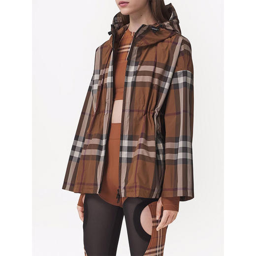 BURBERRY 博柏利 格纹再生聚酯纤维连帽外套 女士外套 深桦木棕 8049804 A9011 商品图1