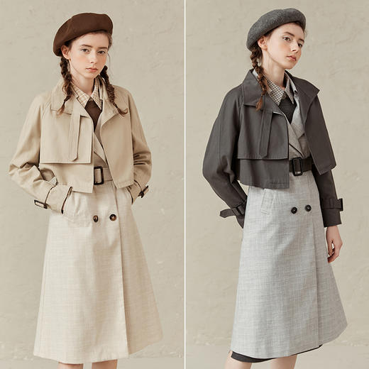 Famecoco范可儿卡其色长款风衣春外套女两件套F221AT002 商品图4