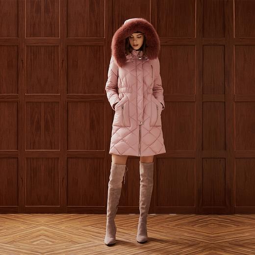 粉色收腰长羽绒服外套 商品图1