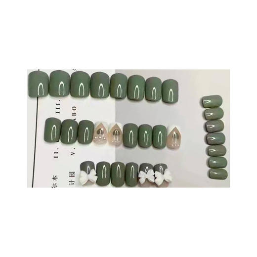 电商现货供应绿色小清新蝴蝶结可拆卸穿戴美甲无痕软甲假指甲贴片 商品图4